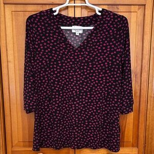 Leota Black Tunic Blouse w/ Pink Dots Plus Size 2X/2L NWT 3/4 Sleeve